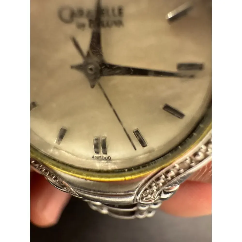 Vtg Caravelle by Bulova Silver Tone White Dial Diamond Accent Women’s Watch 24mm
